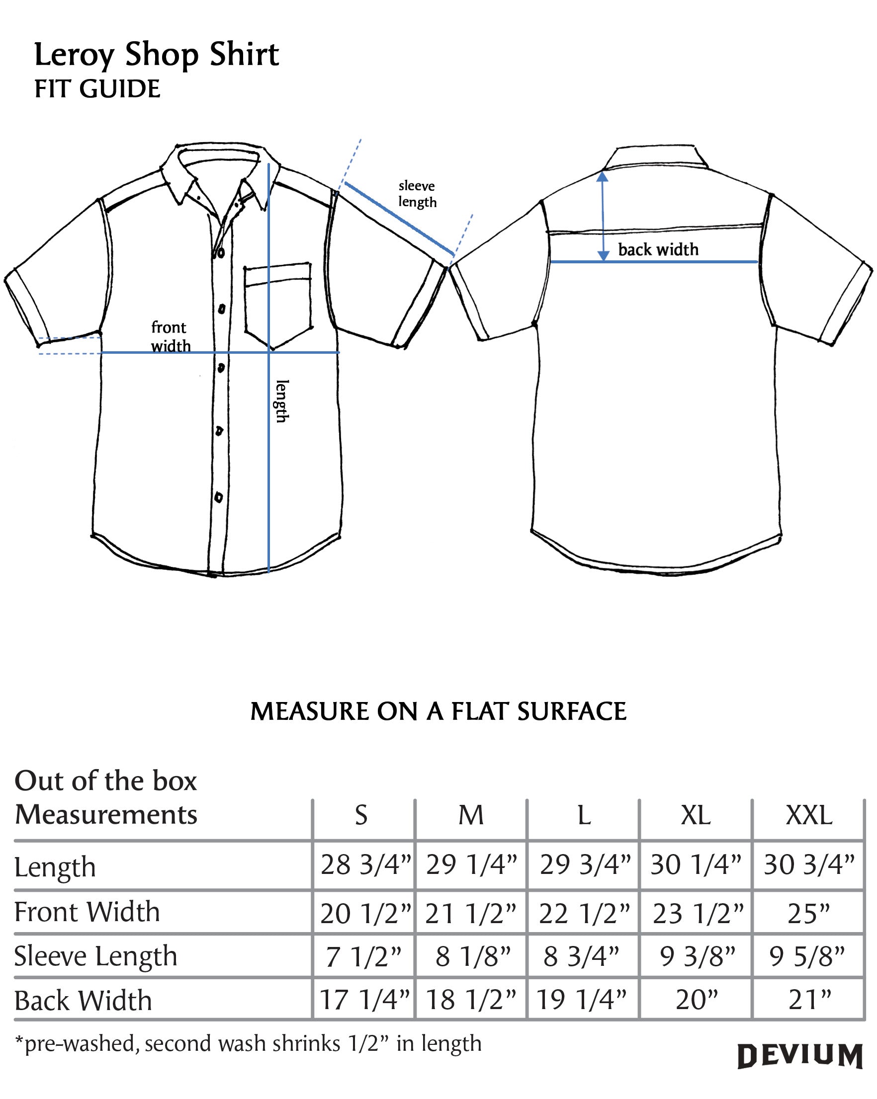 Fit guide Leroy Shop Shirt